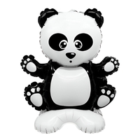 Balon din Folie Metalizata, Vafy, Figurine Animăluțe, Model Panda, 43x59cm, Ambalaj Individual, Pai Inclus, Umflare cu Aer sau Heliu, Alb Negru
