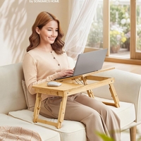 SONGMICS Masuta laptop sau mic dejun, din bambus, reglabila pe inaltime si unghi, cu sertar lateral, 68x35x22-32 cm, natural
