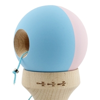 Kendama X Originala, Profesionala, Flippy, Rubber Grip, Cupe Mari KING SIZE V3, Gaura in Baza, Rulment Metalic, din lemn 18 cm, Ata 62/65 cm, Bicolor Roz/Bleu