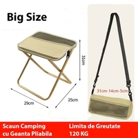 Scaun Taburet Pliabil pentru Camping, Vafy, pentru Adulti, Scaun Portabil, Pescuit, din Panza Oxford si Cadru Metalic, Mare 31 x 29 x 25 cm, Bej