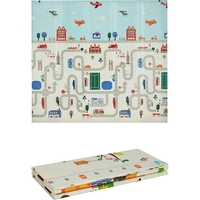 Covoras pentru Copii, Flippy, cu 2 Fete, Model Trafic/Girafe, din XPE+PE, Impermeabil, Antiderapant, Protectie Termica, +3 Luni, Pliabil, 180 x 200 x 1 cm, Multicolor