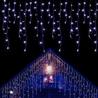 Instalatie Solara Craciun Turturi, IP44, 5 m, 143 Led-uri, Perdea Franjurata, albastru, 8 jocuri de lumini, cu Telecomanda, 31V, 500 mAh, Acumulator de 2400 mAh, Exterior, Prelungitor 5 m inclus, Fir Alb, Flippy