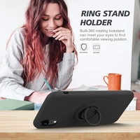 Husa protectie Vafy compatibila cu Apple iPhone XR Liquid Silicone Ring cu suport rotativ Negru