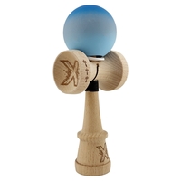 Kendama X Originala, Profesionala, Flippy, Cupe Mari KING SIZE V3, Rubber Grip, Gaura in Baza, Rulment Metalic, din lemn 18 cm, Ata 62/65 cm, Gradient Albastru/Gri/Albastru deschis
