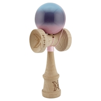 Kendama X Originala, Profesionala, Flippy, Big Cups V2, Super Sticky cu Cupe Mari, din lemn 18 cm, Rulment Metalic cu Ata 55 cm, Albastru/Mov/Roz
