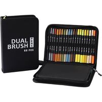 Set Carioci pe Baza de Apa, Flippy, 2 in 1, pentru Pictura, Caligrafie, 60 Culori, Penar Negru, Corp Carioca Negru, 26.5 x 17.5 x 4.5 cm, Multicolor