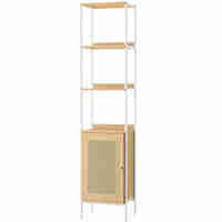 VASAGLE Biblioteca cu 6 etaje, cadru metalic, usa cu efect ratan Boho, 30x40x175 cm, alb si bej