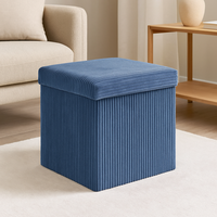 Taburet pliabil Atmosphera Arum din material tip catifea raiat, 38x38x38 cm, albastru inchis