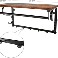 VASAGLE Cuier de perete cu raft de depozitare si sina, 5 carlige, 30x60x32 cm, maro rustic
