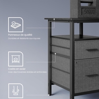 VASAGLE Birou in forma de L, suport monitor, raft si 2 sertare, 4 prize si 2 USB, 120x150x76 cm, negru