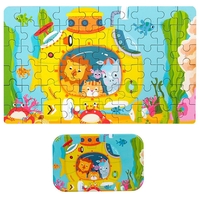 Puzzle 60 de Piese din Lemn in Cutie Metalica, Flippy, Model Submarin, Educativ, Dezvoltare Abilitati Cognitive, pentru Prescolari, 22.5x13.5 cm