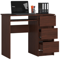 Birou computer cu 3 sertare si raft pentru tastatura, dreapta, 90x50x77 cm, maro wenge