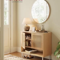 VASAGLE Raft pantofi 3 usi cu aspect ratan, cadru PAL si picioare metalice, stil boho, 80x35x70 cm, stejar bej