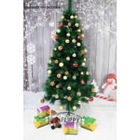 Brad artificial de Craciun tip pin, inaltime 180 cm, 260 ramuri cu ace 3D 12 cm, Flippy, verde, suport metalic inclus