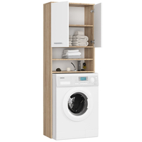 Dulap baie inalt pentru spatiu deasupra masinii de spalat, cu usi si polite, 64x30x180 cm, stejar sonoma si alb