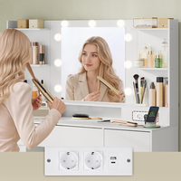 VASAGLE Masa de toaleta Kailyn cu oglinda, iluminare LED reglabila, priza integrata AC si USB, fronturi MDF, 40x107x144 cm, alb