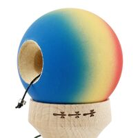 Kendama X Originala, Profesionala, Flippy, Cupe Mari KING SIZE V3, Rubber Grip, Gaura in Baza, Rulment Metalic, din lemn 18 cm, Ata 62/65 cm, Gradient Rosu/Galben/Albastru