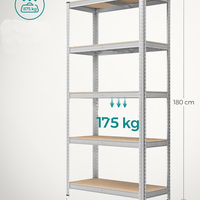 SONGMICS Set de 2 Rafturi de depozitare, cadru din otel armat, polite din MDF, max 2x875kg, 180x90x40cm, gri