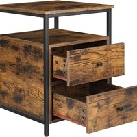 VASAGLE Noptiera cu compartiment deschis, 2 sertare, stil industrial, 45x45x60cm, maro rustic si negru