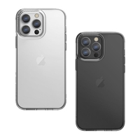 Husa de protectie pentru iPhone 14 Pro Max, cu suport metalic pentru camera, Bracket Series, Vafy, Protectie Antisoc, PC mat, silicon moale pe margini, Transparent