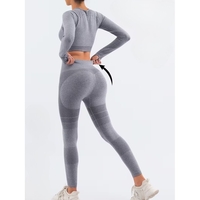 Costum Sport de Dama, Flippy, pentru Yoga, Talie Inalta, Top Scurt, Elastic, Gri, Marime S