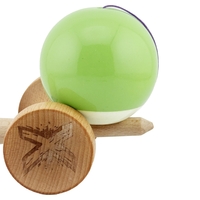Kendama X Originala, Profesionala, Flippy, Big Cups V2, Super Sticky cu Cupe Mari, din lemn 18 cm, Rulment Metalic cu Ata 55 cm, Verde deschis/Alb