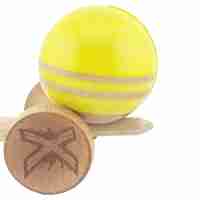 Kendama X Rainbow Originala, Profesionala, Flippy, Big Cups V2, Super Sticky cu Cupe Mari, Rulment Metalic, din lemn 18 cm, Ata 55 cm, Galben/Maro