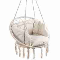 Scaun rotund tip leagan suspendat cu perna Confort Plus, casa sau gradina, bej