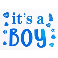 Sticker Autocolant, Vafy, Tematica Gender Reveal, Model Scris It's a Boy, 19.5x27.5 cm, Albastru