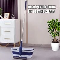 Set Mop Telescopic cu Galeata Pliabila, Flippy, Albastru, 32 cm, Maner Reglabil 140 cm, Sistem de Stoarcere Eficient