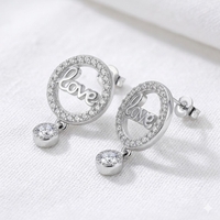 Cercei din Argint 925, Jolie Silver, pentru Dama, Model Love in Cerc cu Cristale, 1.74 g, Design Minimalist Elegant, Argintiu
