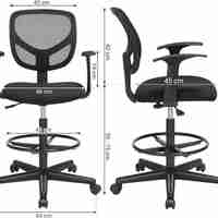 SONGMICS Scaun de birou inalt, rotativ, suport picioare reglabil, ajustare pe inaltime 55-75 cm, 64x64x97 cm, negru