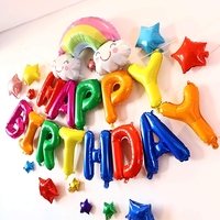 Set Baloane din Folie Metalizata, Flippy, Model Happy Birthday, Litere de 40 cm, Baloane Party, Ambalaj Individual, Pai, Ata si Adeziv Incluse, Umflare cu Aer sau Heliu, Multicolor