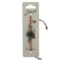 Martisor Bratara cu Snur Alb Rosu Reglabil, Jolie, Model Trifoi cu Patru Foi Multicolor, Jolie