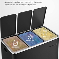 SONGMICS Cos de gunoi din inox cu 3 compartimente colectare selectiva, cu galeti interioare, 3x18litri, negru