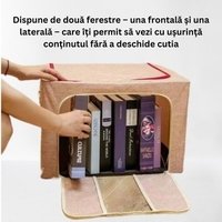 Cutie de Depozitare Pliabila, Flippy, 66 L, din Bumbac si In, 33x40x50 cm, 2 Ferestre, Frontala si Laterala, 2 Usi de Acces cu Fermoar Bidirectional, Cadru Metalic, Suport Baza Stabil din Plastic, Roz Pudrat