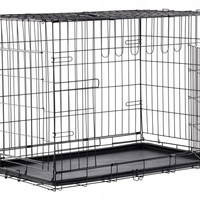 Cusca metalica pliabila pentru animale, cu maner si tava detasabila, 107x69x76 cm, negru