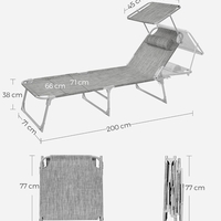 SONGMICS Sezlong pliabil, cu parasolar si tetiera, spatar reglabil in 4 pozitii, maxim 150kg, 200x71x38 cm, gri