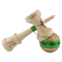 Kendama X Originala FREQUENCY, Profesionala, Flippy, Cupe Mari KING SIZE V3, Super Sticky, Gaura in Baza, Rulment Metalic, din lemn 18 cm, Ata 62/65 cm, Verde/Maro