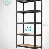SONGMICS Set 2 rafturi metalice cu 5 niveluri reglabile, din otel si MDF, 90x40x180 cm, sarcina 875 kg, negru