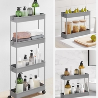 SONGMICS Carucior de depozitare pe roti, pentru bucatarie sau baie, din plastic, cu 4 nivele, 40x13x88cm, gri