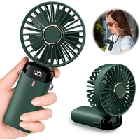 Ventilator Ultra Portabil cu Aromaterapie, Vafy, 3 in 1, de Mana, de Birou, de Gat, 5 Trepte de Viteza, Incarcare USB, Autonomie 12h, Pliabil, cu Ecran LCD, Verde