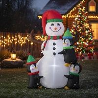 Om de zapada gonflabil de exterior, cu pinguini si iluminare LED, 190 cm, compresor integrat, alb