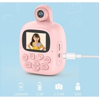 Camera Instantanee pentru Copii, Flippy, Camera Frontala + Selfie, cu Functie de Printare, Cablu USB-C, Bluetooth, Compatibil iOS/Android, Imprimare APP, Model Bunny, Roz
