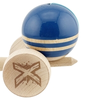 Kendama X Originala RAINBOW, Profesionala, Flippy, Cupe Mari KING SIZE V3, Super Sticky, Gaura in Baza, Rulment Metalic, din lemn 18 cm, Ata 62/65 cm, Albastru/Maro