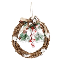 Coronita pentru Craciun, 20 cm, din crengi impletite, cu zapada, maro
