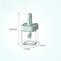 Recipient pentru Depozitarea Condimentelor, Flippy, Borcan din Sticla, Capac si Lingura Incorporate, Uz Casnic, 300 ml, 7.1x7.1x14.8 cm, Verde