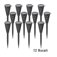 Set 12 Lampi Solare Led pentru Gradina, Flippy, Tip Torta, 36 x 6.8 cm, Buton On-Off, Lumina Alb Rece, Negru