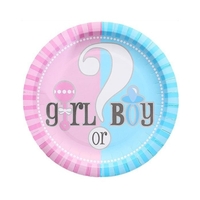 Set 10 Farfurii Gender Reveal, Vafy, Girl or Boy, din Carton, 22.8 cm, Roz/Albastru