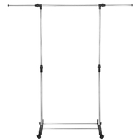 Suport pentru haine pe roti, reglabil pe inaltime si latime, din aluminiu cromat, 160x45x150cm, argintiu